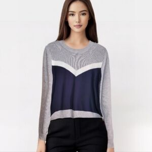 Banana Republic cotton blend blue gray cream colorblock pullover sweater top S